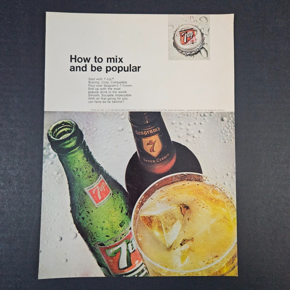 1967 7&7 7-Up & Seagram's 7 Crown Mixed Drink Vintage Print Ad Mixed Cocktail